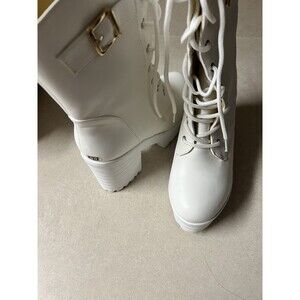 Women's  Cream Round Toe buckle strap  Platform Lace Up Ankle Boots Unbranded